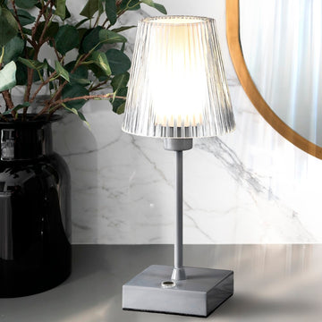 Oscar 12.5" Modern Industrial Rechargeable/Cordless Iron/Acrylic Integrated LED Table Lamp with Ribbed Shade